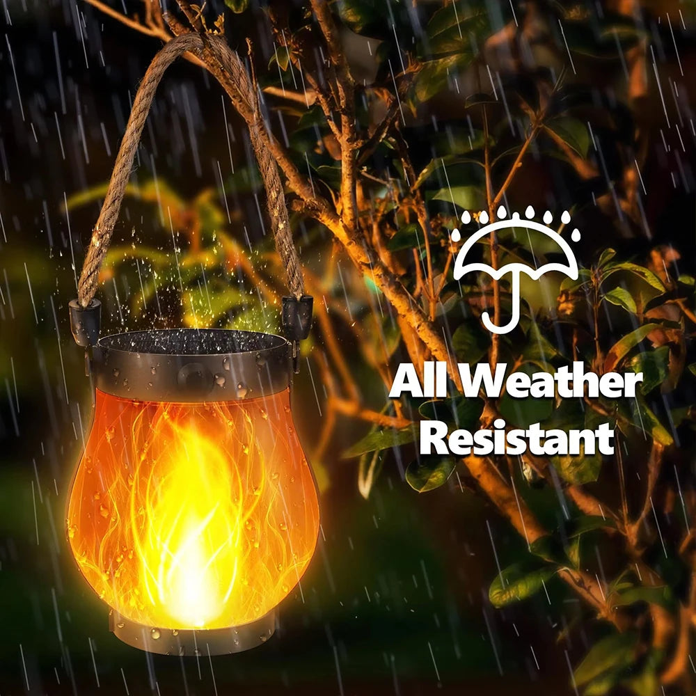Solar Outdoor Flame Lamp with IP65 Waterproof Type-C Charging Simulation Flickering 3D Flame Rope Hanging Lamp for Garden Patio Zpaxo
