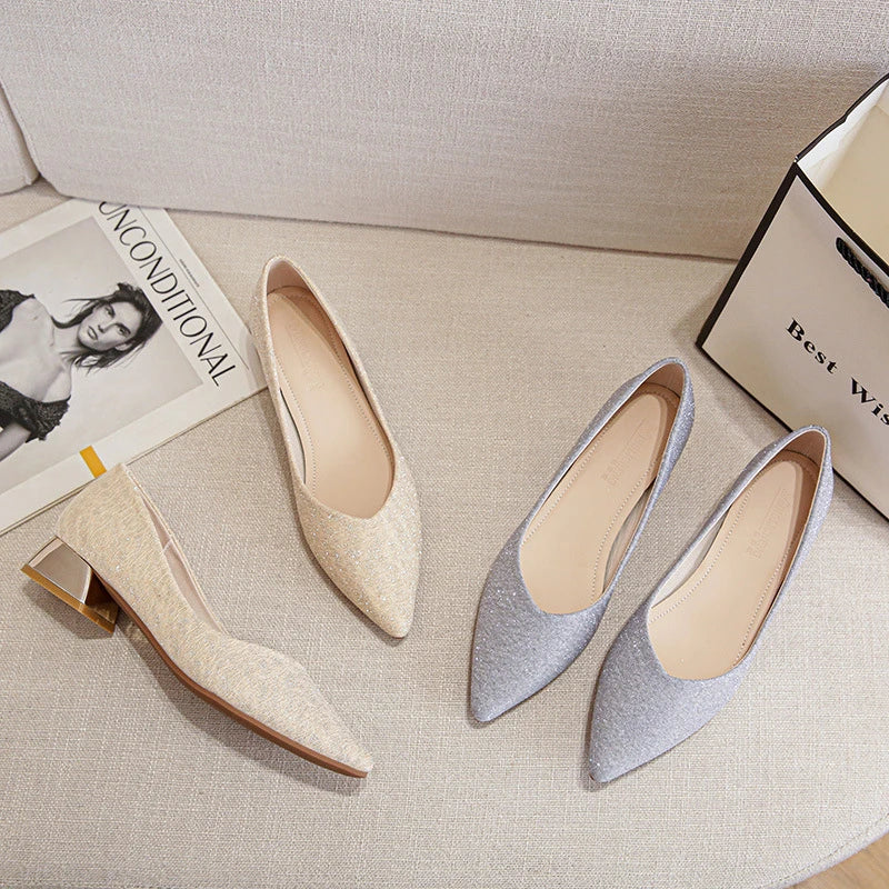 Womens Low Chunky Heel Pumps Solid Pointed Toe 40 43 Shoes 2024 Zpaxo