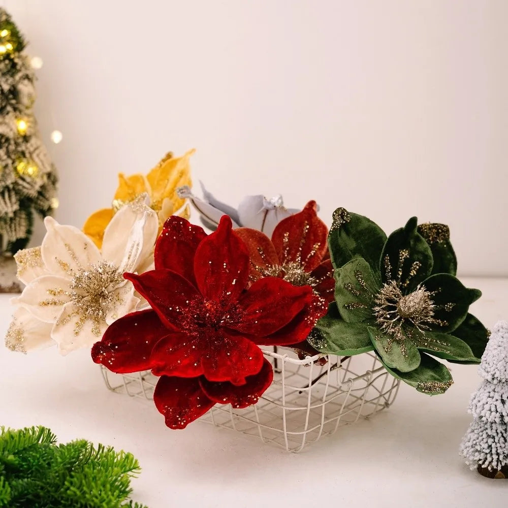 26cm Glitter Artificial Poinsettia Christmas Flower Decor Artificial Christmas Flower Zpaxo