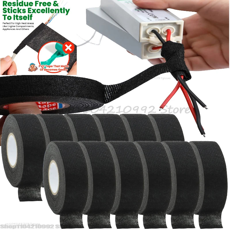 Black Fabric Electrical Insulation Tape Waterproof Flame Retardant Automotive Soundproof Anti-creak Wiring Adhesive Cloth Tape Zpaxo