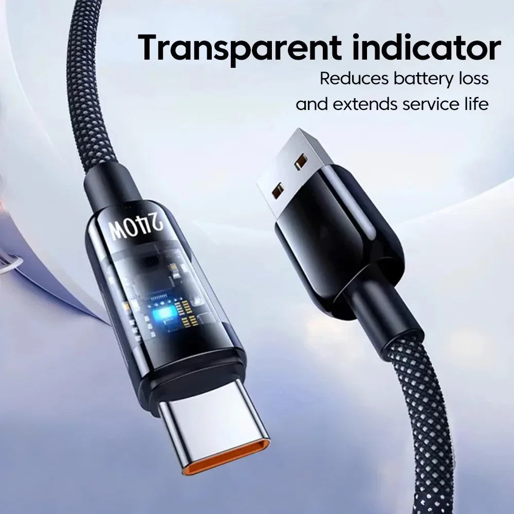 240W USB-C to C Fast Charge Cable – Digital Display Nylon USB-C Charging Cable Zpaxo