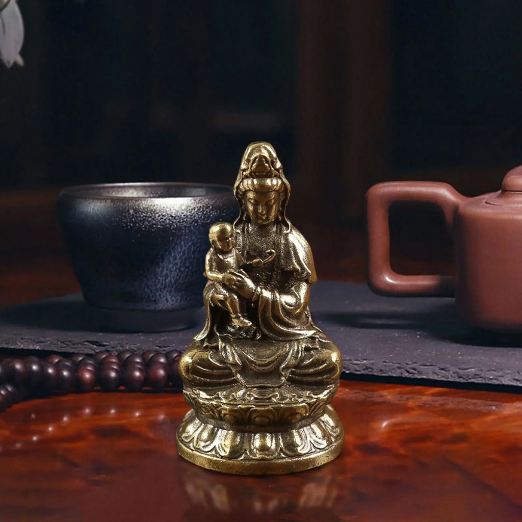 Avalokitesvara Statue Goddess of Mercy Figurine Holding A Kid Chinese Feng Shui Gift,Buddhist Guanyin Statue for Living Room Zpaxo
