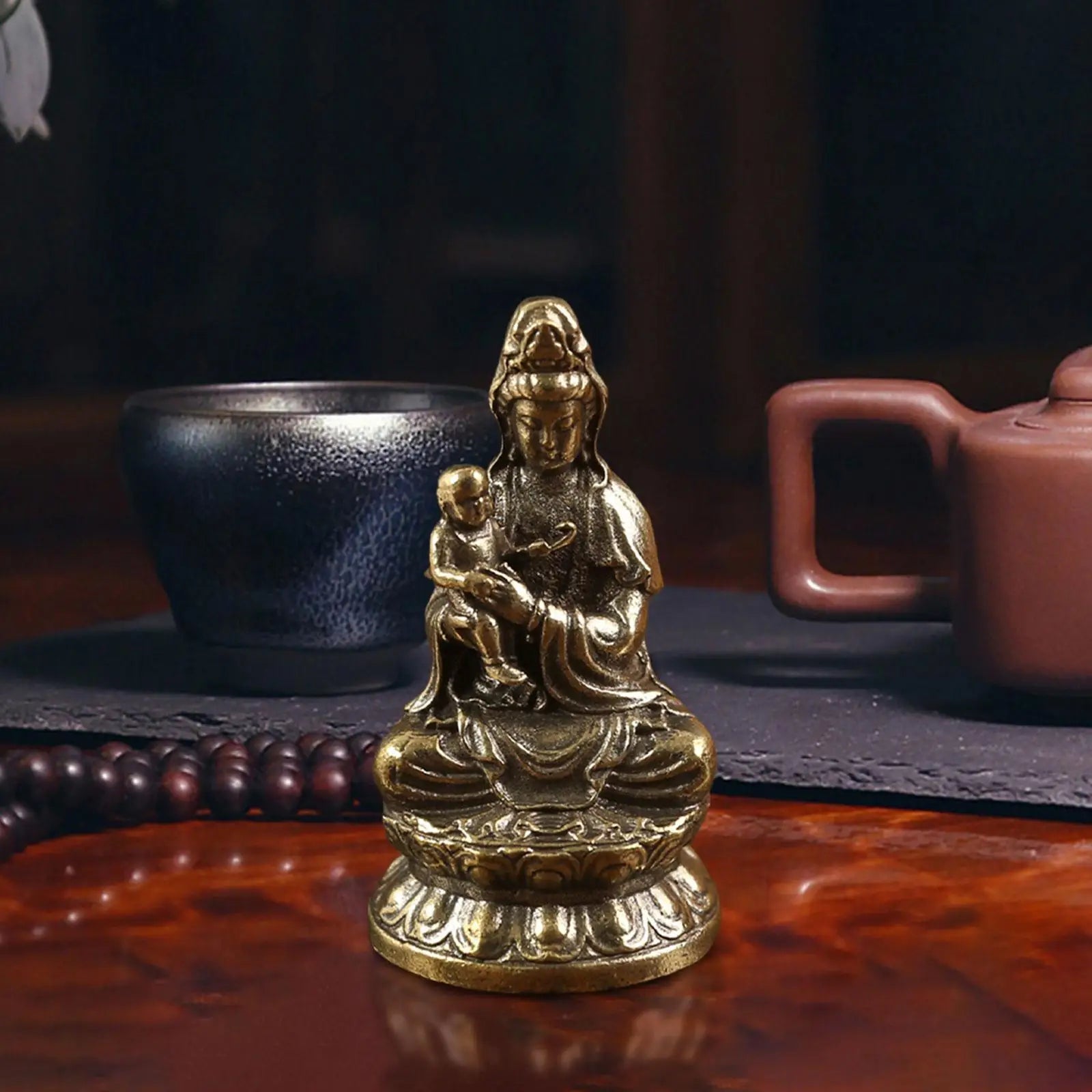 Avalokitesvara Statue Goddess of Mercy Figurine Holding A Kid Chinese Feng Shui Gift,Buddhist Guanyin Statue for Living Room Zpaxo