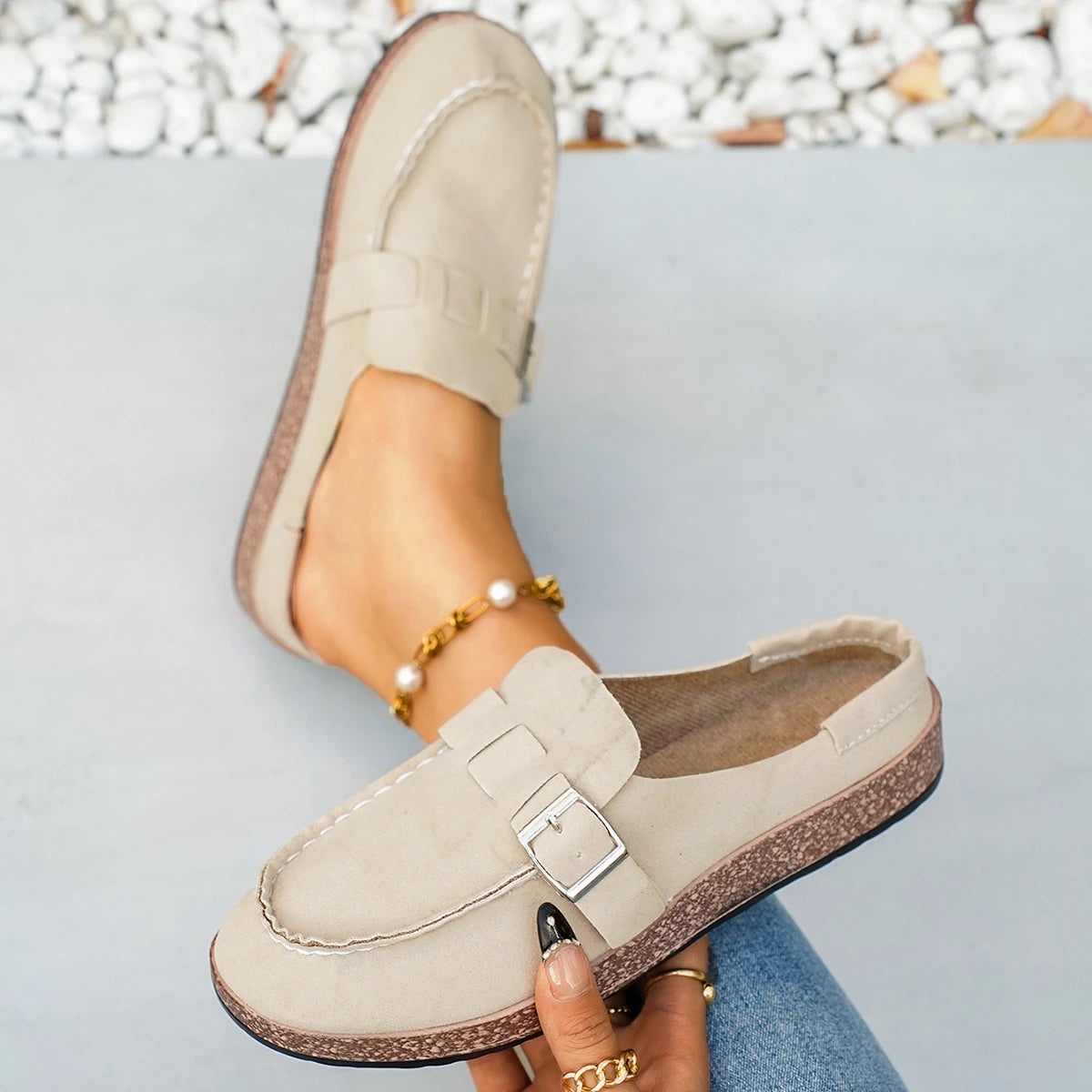 Women Mules Summer Half Slippers Large Size Slippers Women Covering Head Slip-On Shoes Outsole Simple Style Sandals Slides Women Zpaxo