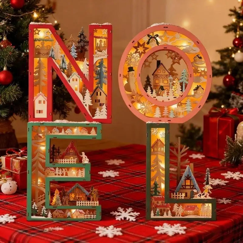 Handmade Wooden Letter Nightlight Decoration Hollowed Table LED Light