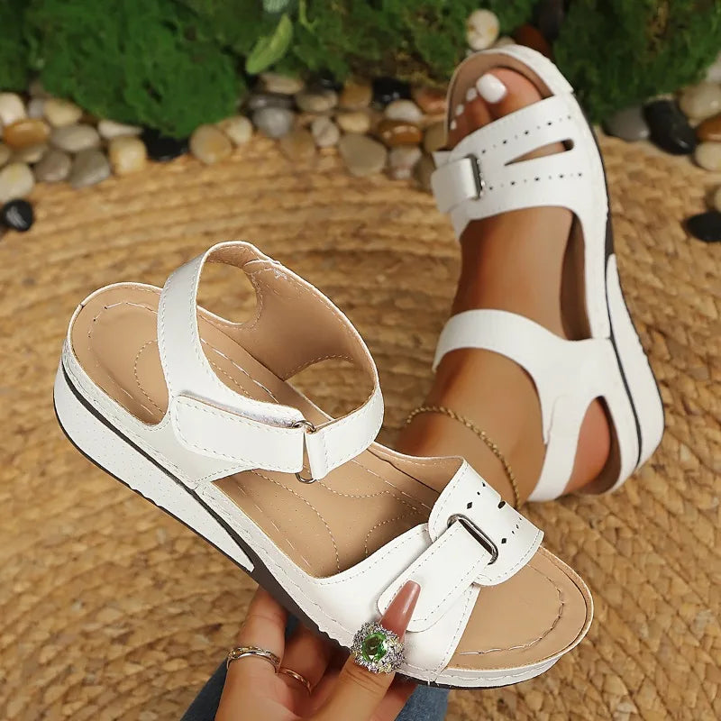 Women's Fish Mouth Open Toe Comfortable Vintage Wedge Heel Sandals Zpaxo WHITE 37