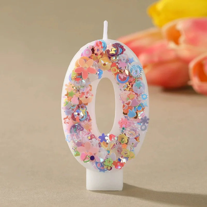 Sequined Flower Number Birthday Candles 0-9 Party Cake Decorations Zpaxo 0 B15489A