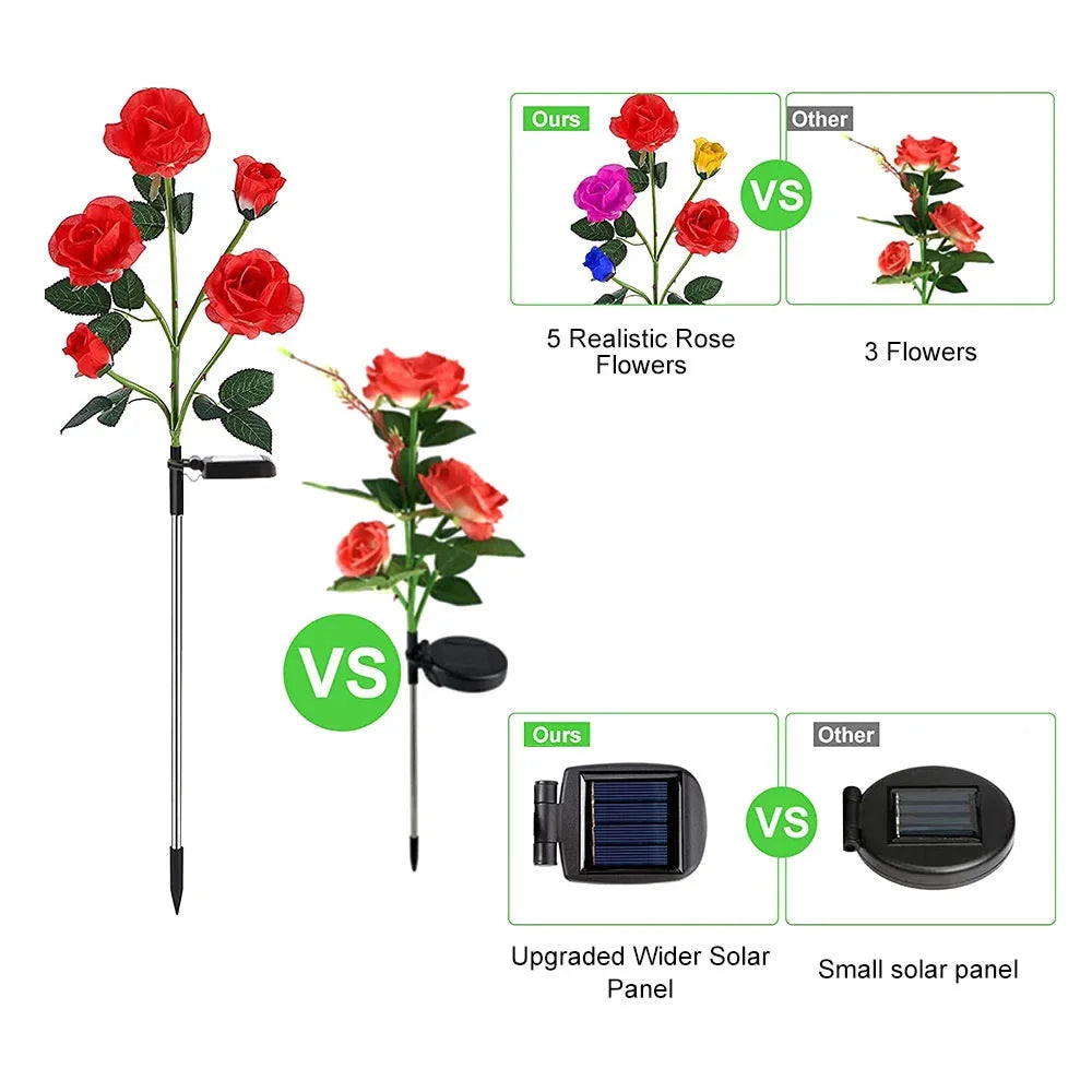 5 Heads Rose Solar Lamp Lights Outdoor Decoration Garden Lights for Yard Patio Garden Wedding Decor Fairy Lights Gardening Zpaxo
