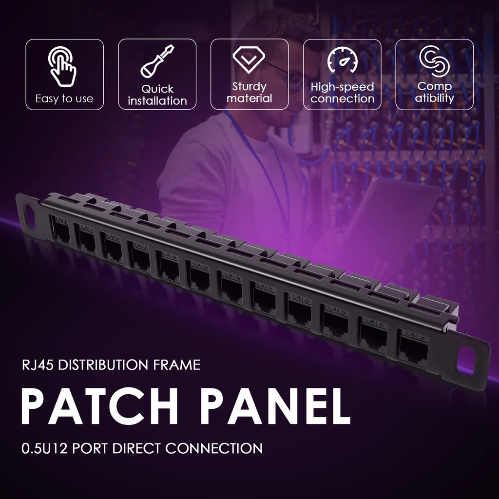 12 Port Patch Panel Compatible for DeskPi RackMate T1/T0/T2 10inch 0.5U CAT6 Network Patch Panel Server Rack/Network Cabinet Zpaxo