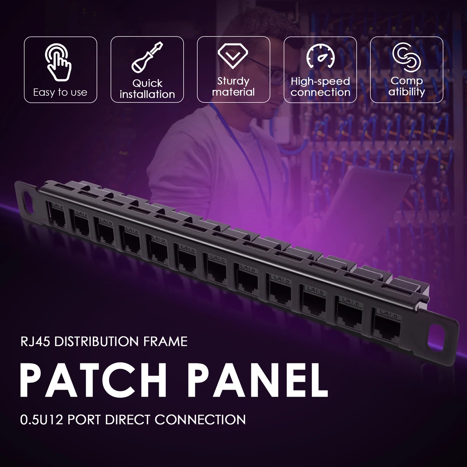 12 Port Patch Panel Compatible for DeskPi RackMate T1/T0/T2 10inch 0.5U CAT6 Network Patch Panel Server Rack/Network Cabinet Zpaxo