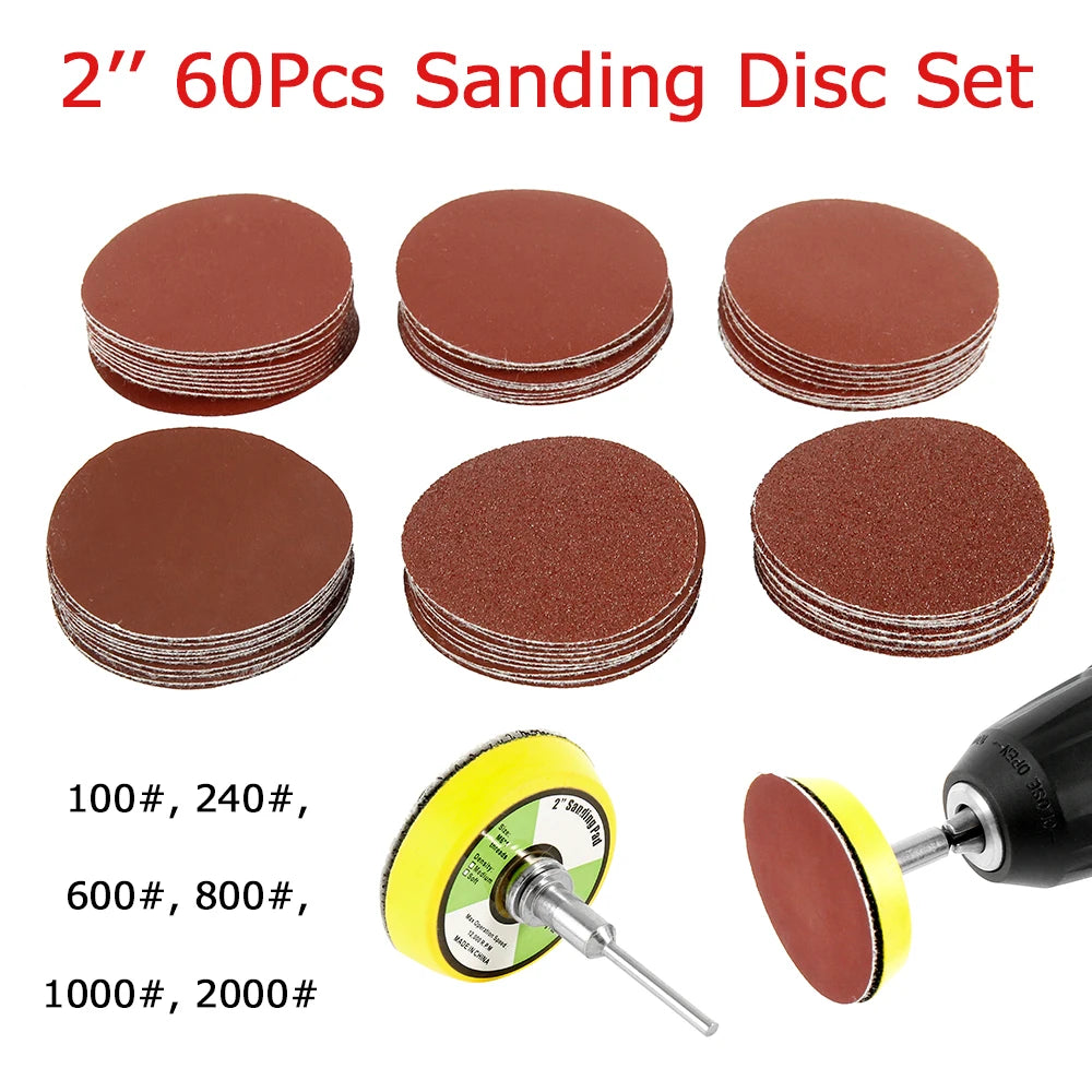 60pcs 2 In Polishing Pad Alumina Sanding 100-2000 Grit Drill Grinder Rotary Tools Accessories Sanding Paper Disc Pads Quick Chan Zpaxo