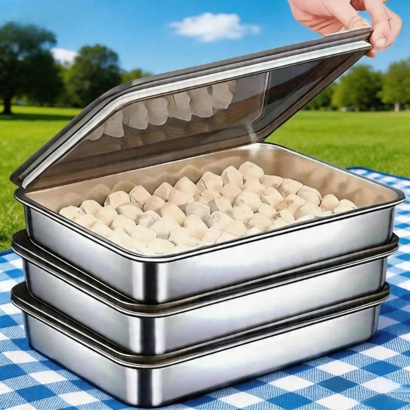 Stainless Baking Trays 2 Lids Non-stick Easy-clean Perfect Roasting