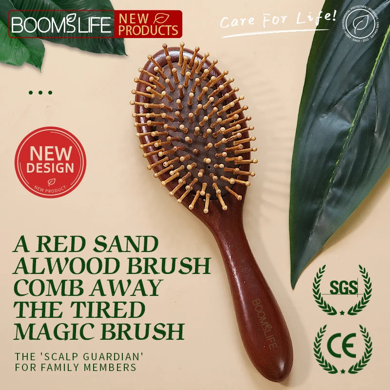 Sandalwood Hair Brush Women Styling Massage Scalp Wide Wood Teeth with Round Dot Hairbrush Anti-static Comb for Hair Beauty Tool Zpaxo