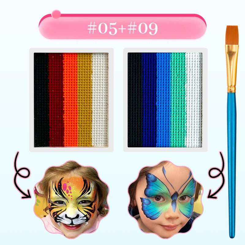 Water-soluble Face Body Paint Makeup Rainbow Painting Brush Palette Zpaxo 3pcs-05-09
