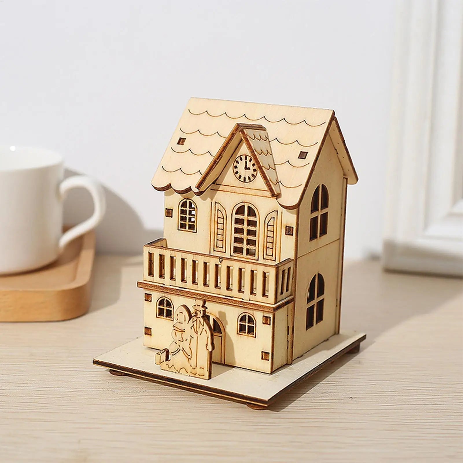 Wooden Village Houses LED Table Christmas Cabin Farmhouse Desktop