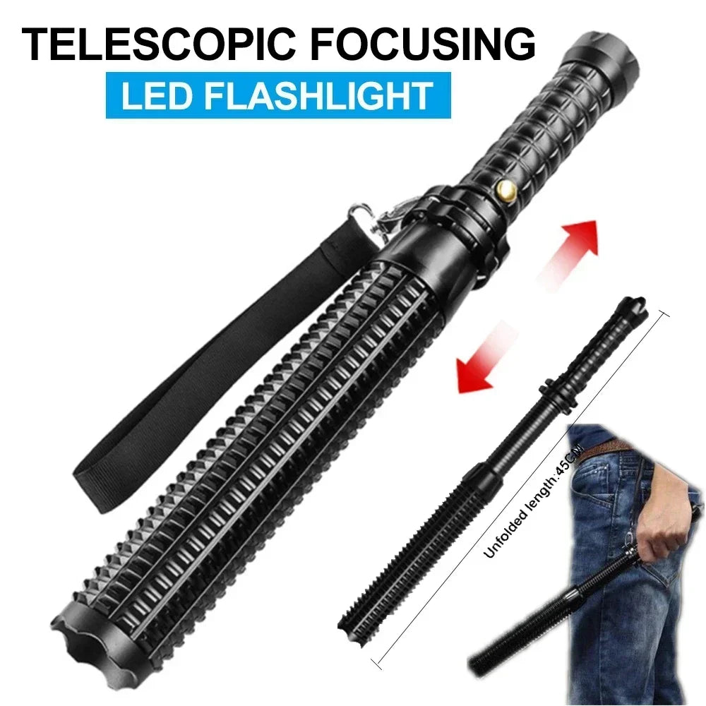 Tactical LED Flashlight – Telescopic Zoom, 3 Modes, Aluminum Alloy