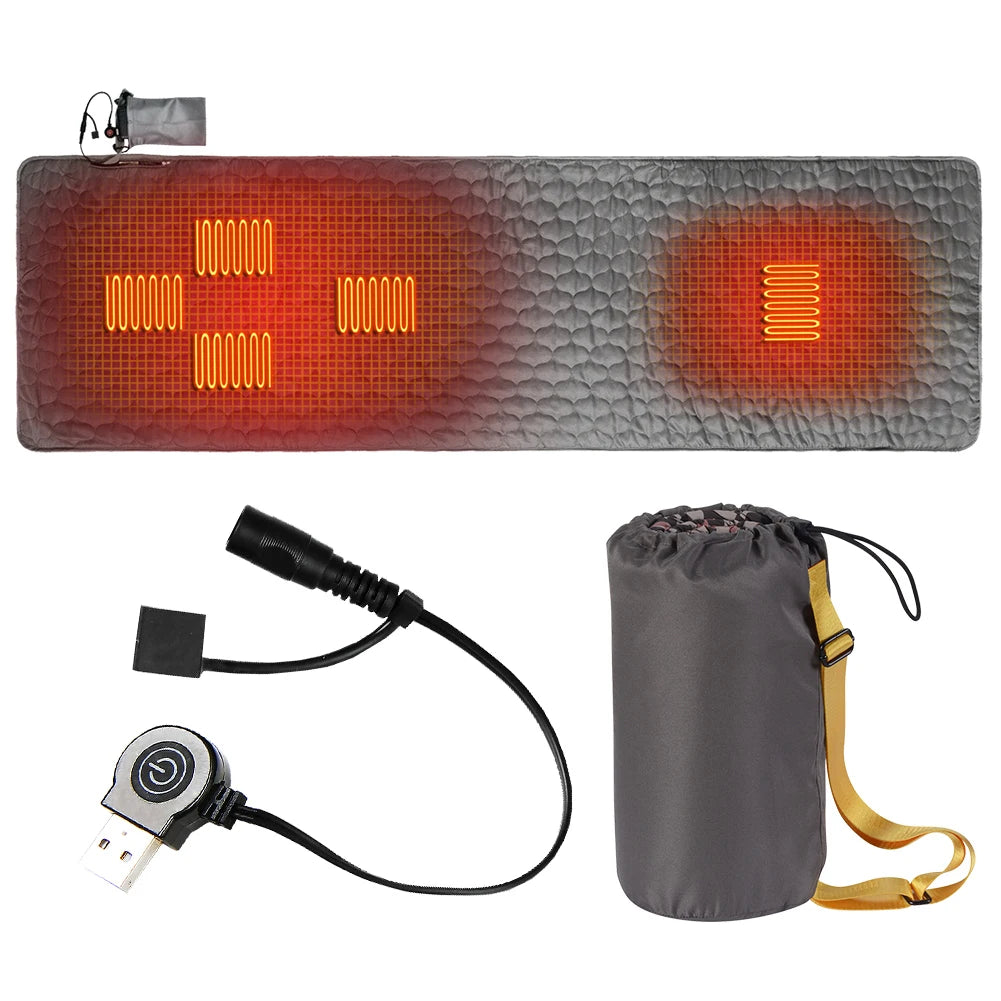 USB Heating Sleeping Mat 7 Zones Heated Mattress Adjustable Temperature Electric Heating Pad for Outdoor Camping Tent Mat Zpaxo Black Grey