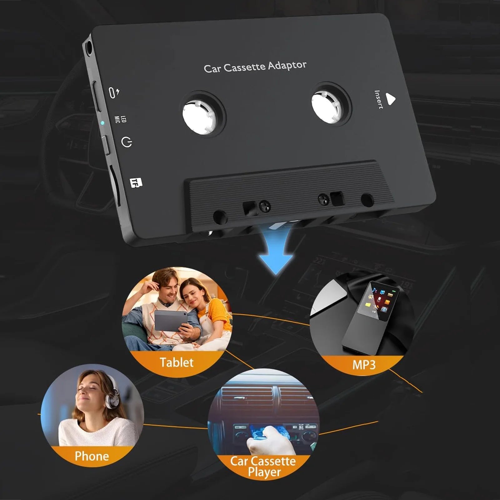 Car Wireless Cassette Receiver Remote Control Bluetooth Tape Player