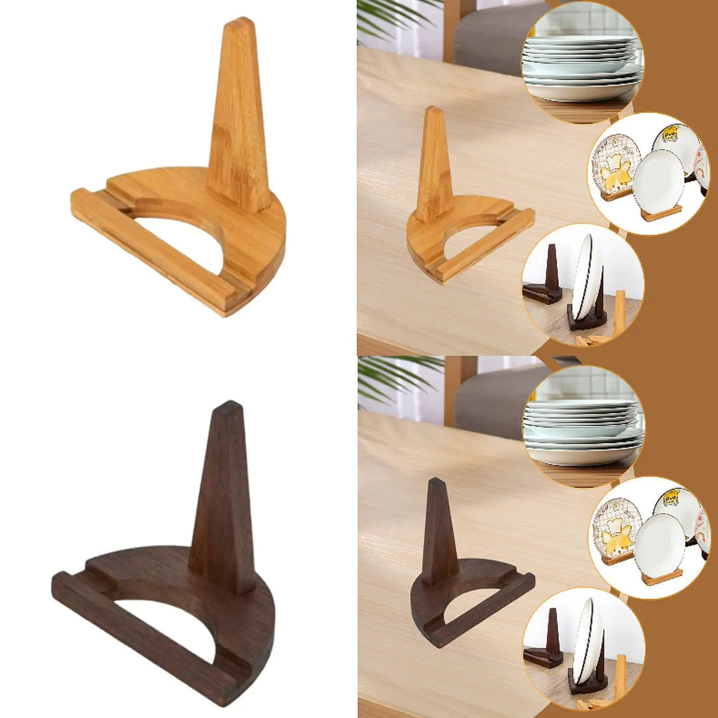 Plate Holder Desktop Wood Platter Stand Creative Plate Storage Organiser for Display Cabinet Countertop Party Home Decoration Zpaxo