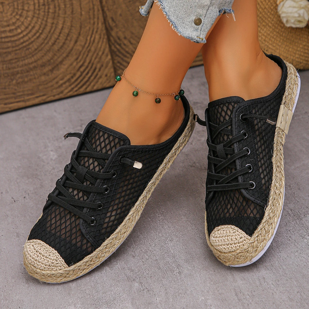 Women Flat Sandals Hollow Up Casual Shoes Women Fashion Mesh Breathable Shoes Woman Large Size Lace Up Sneakers Zapatos De Mujer Zpaxo