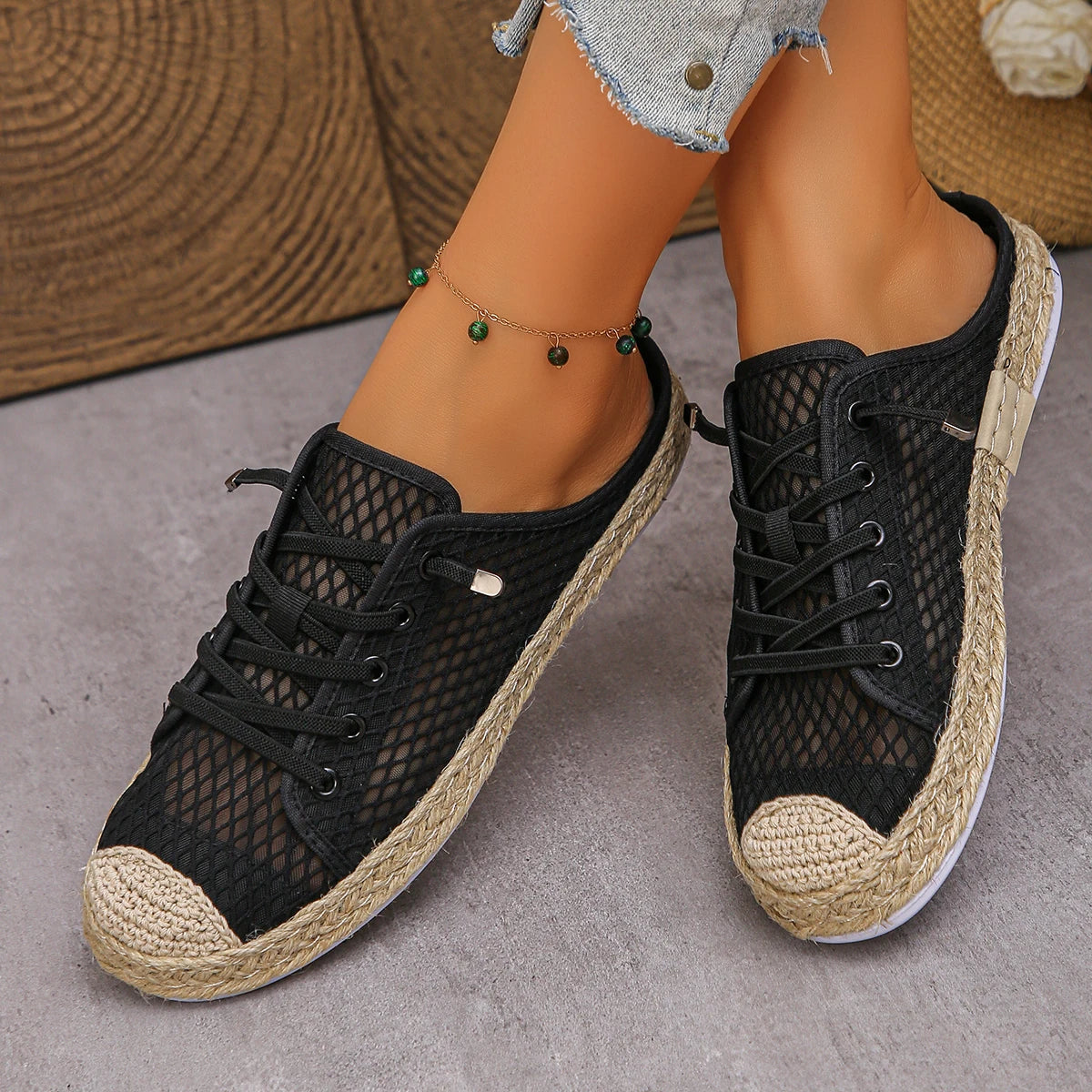 Women Flat Sandals Hollow Up Casual Shoes Women Fashion Mesh Breathable Shoes Woman Large Size Lace Up Sneakers Zapatos De Mujer Zpaxo