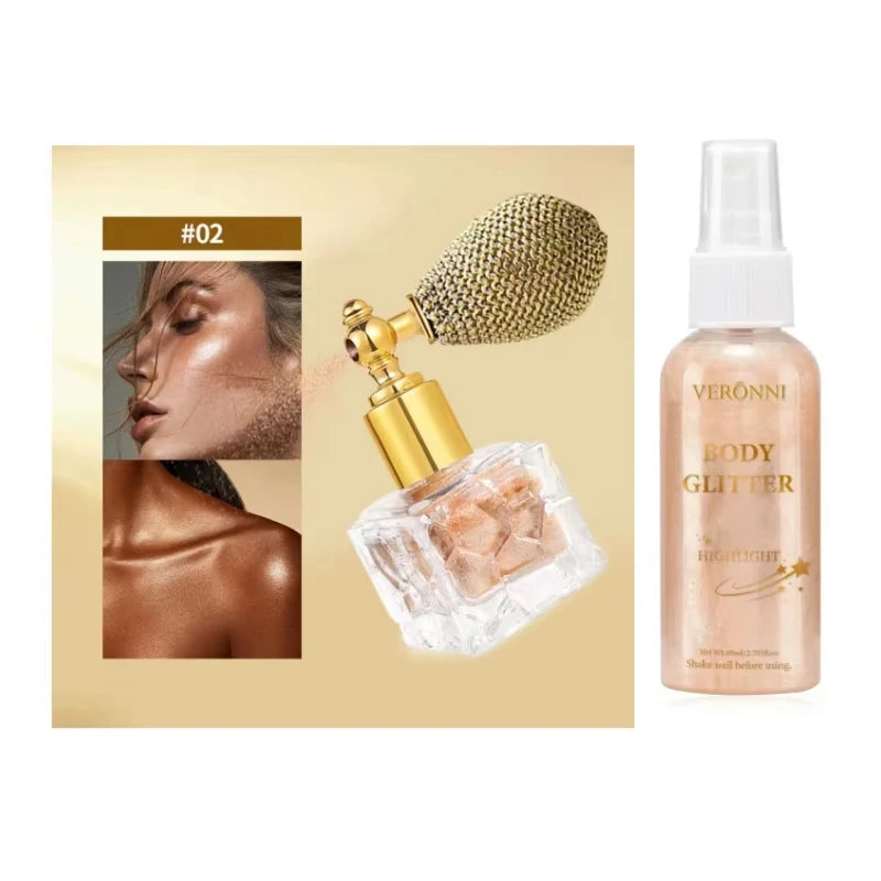 Glow Shimmer Spray,Body Highlighter Set,Liquid Highlighter Body Luminizer Glitter Spray Makeup For Face & Body For Festival Zpaxo 02