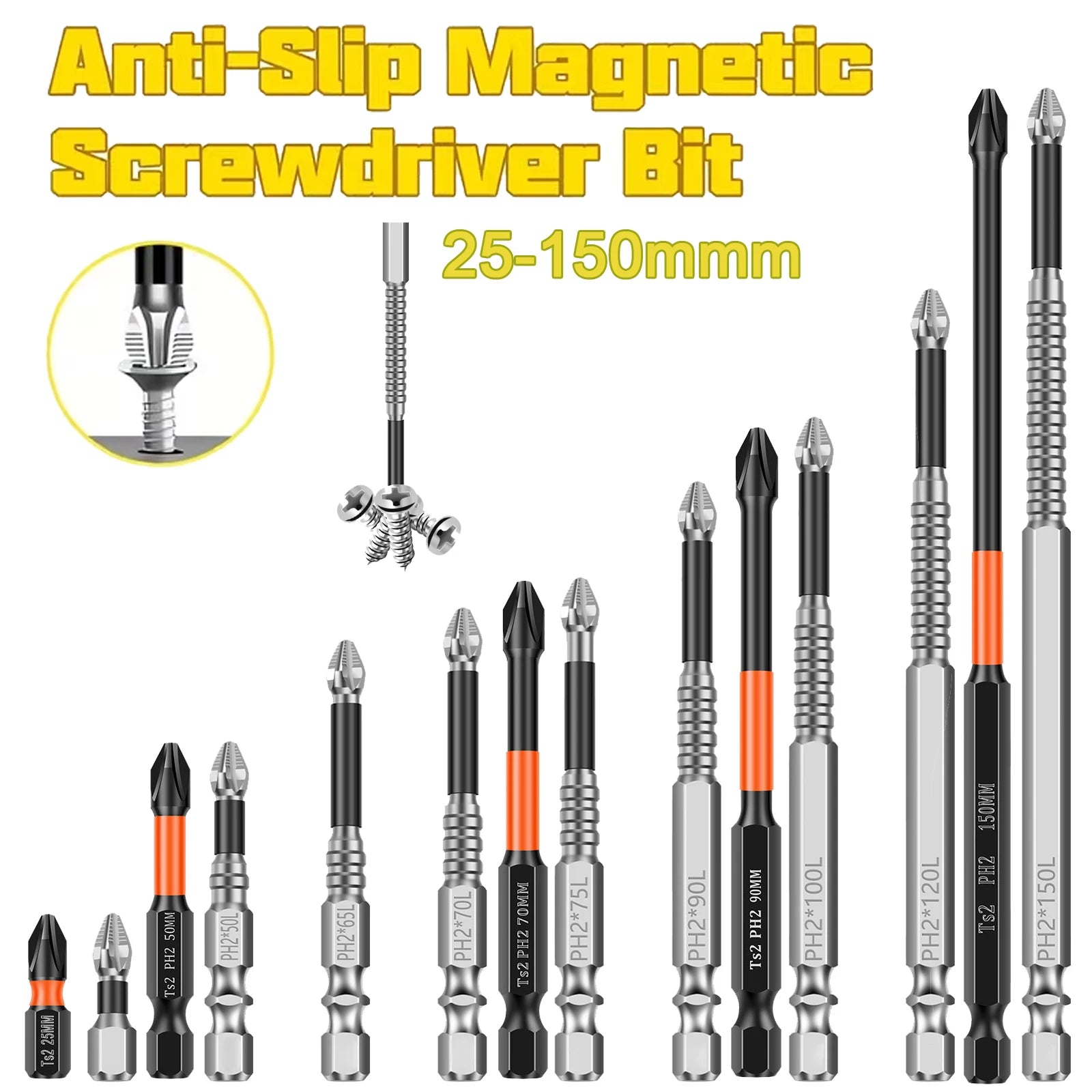 24/6PCS K5 Magnetic Screwdriver Bits Anti-Slip Impact-Resistant Threaded Bits Set Carbon Steel Phillips Screwdriver Hex Shank Zpaxo