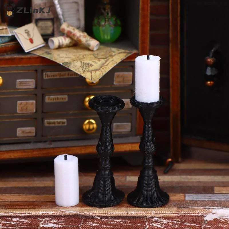 Miniature Retro Candle Holder 2 Candles Dollhouse Simulation Zpaxo