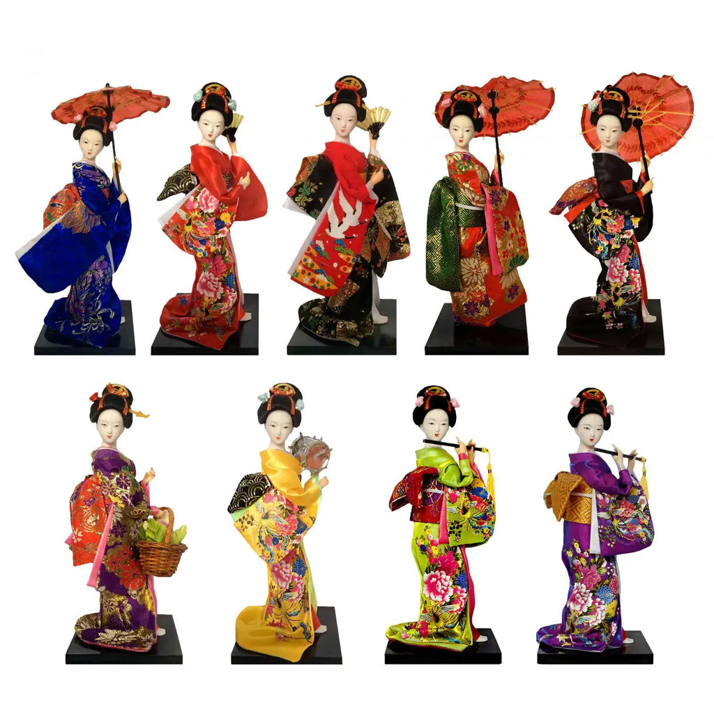 Japanese Geisha 9" Free Standing Oriental Ancient Kabuki Girl Statue Kimono Dolls Ornament for Shelf Table Home Office Decor Zpaxo