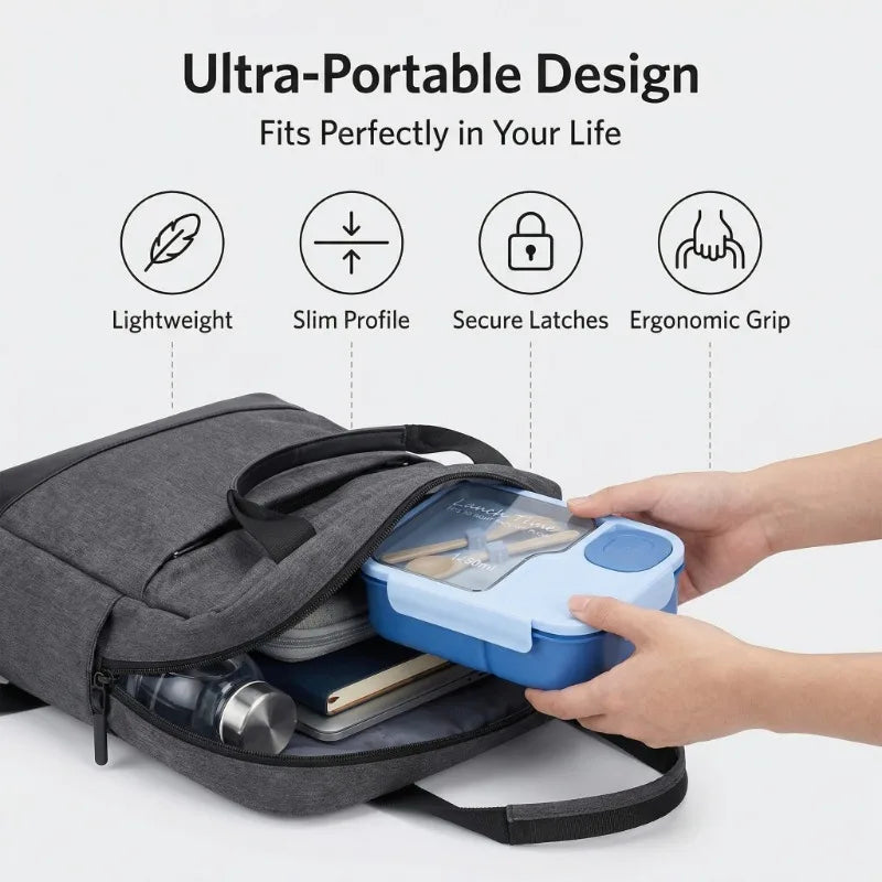 Bento Box-Portable lunch box with built-in tableware and sauce box, square meal reserve box for school, office and travel Zpaxo