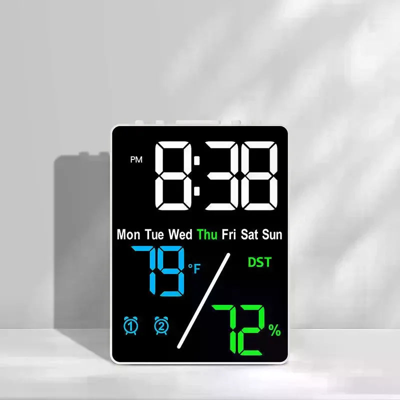 Digital Alarm Clock TEMP Humidity Date Week Disply 2 Alarm Snooze Electronic Table Clock 3-level Brightness 12/24H DST LED Clock Zpaxo
