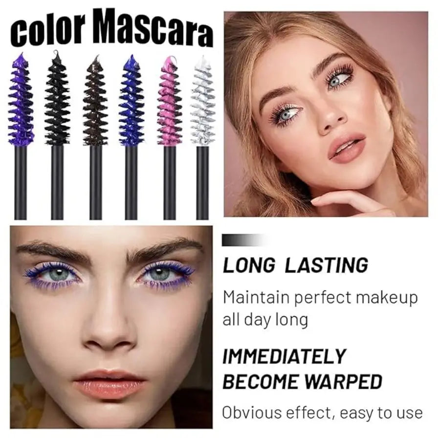 6-Color Mascara with Large Brush Head, Easy to Apply, Non-Clumping, Non-Fading, White, Purple, Royal Blue, Silver, Coffee, Not Easy to Smudge, Mascara and Eyebrow Gel Zpaxo