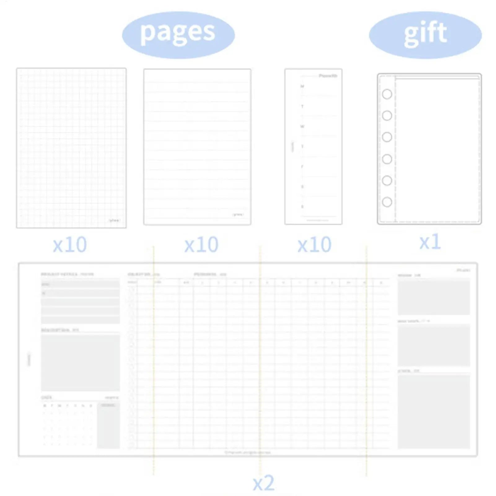 Refillable Notebook Binder A7 Multi-pocket Detachable Pages Aesthetic
