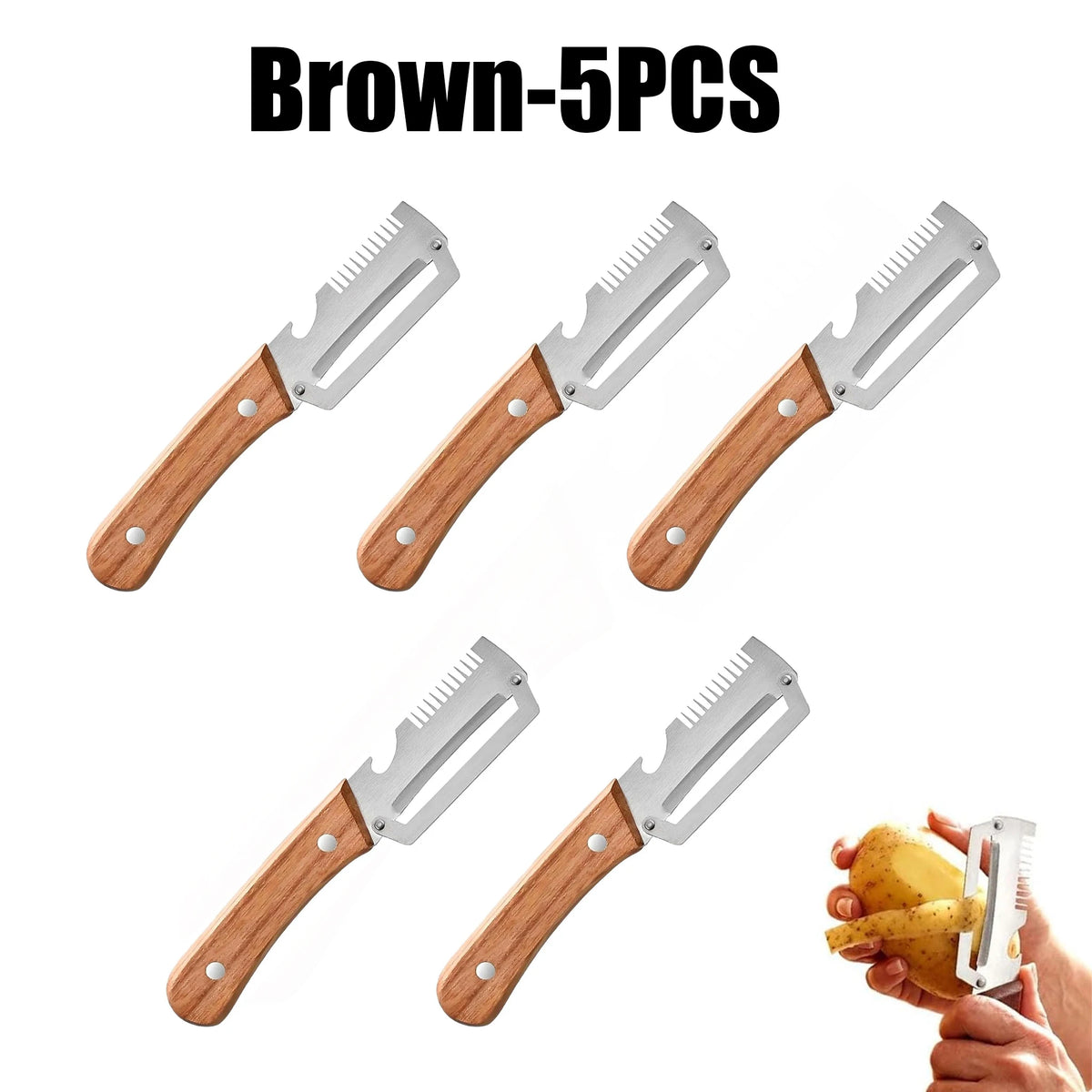 2-in-1 Multi-function Scallion Cutter Bottle Opener Kitchen Vegetable Zpaxo Brown 5PCS