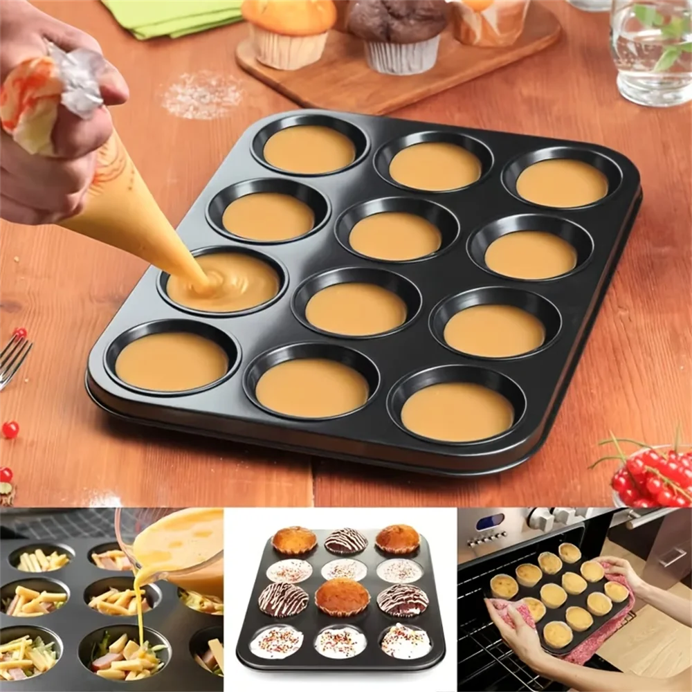 4 6 12-Cavity Black Carbon Steel Non-stick Muffin Pan Baking Pans Zpaxo