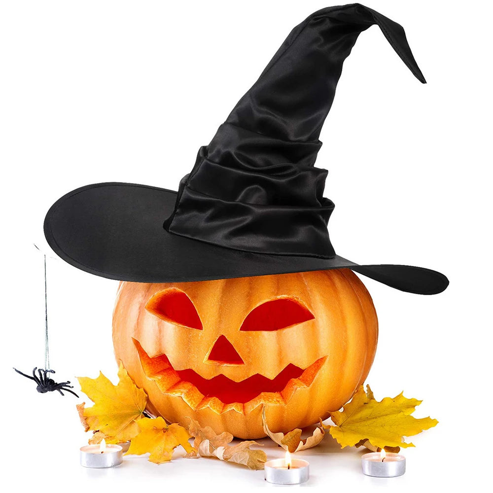 Halloween Witch Hat Black Folds Wizard Hats Women Men Masquerade