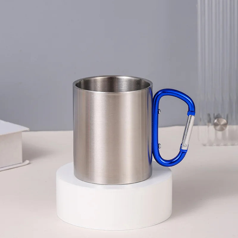 300ml Double-Wall Stainless Steel Camping Cup | Carabiner Camping Cup Zpaxo 300ml blue