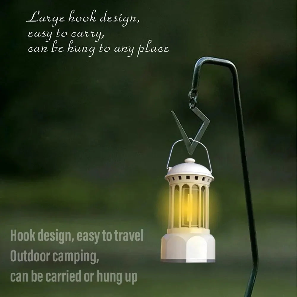 Vintage Roman Pillar LED Camping Lantern | Rechargeable Hook Lamp