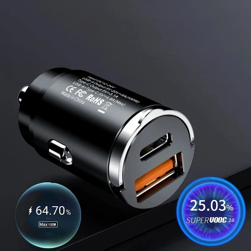 Car Mounted Dual Port Mini USB Charger Ultra Fast Charging Cigarette