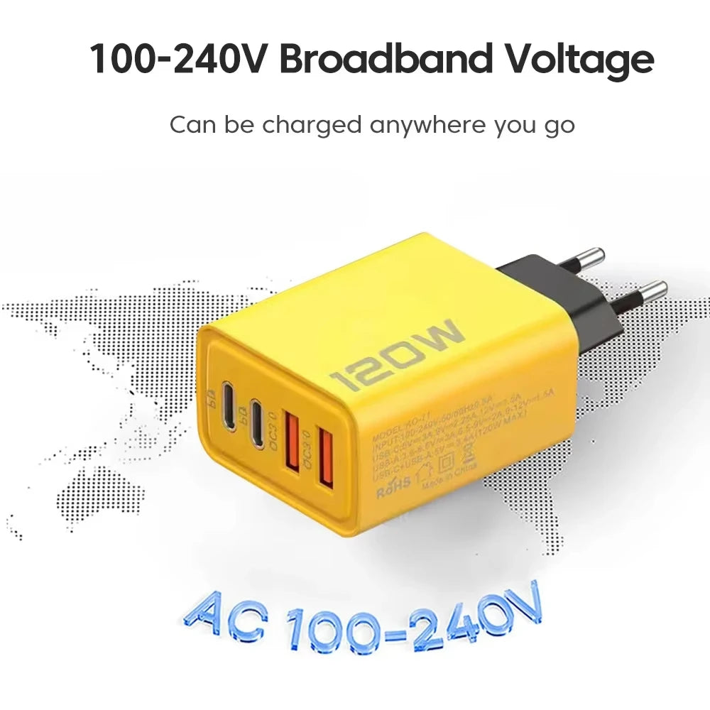 120W PD USB Charger Fast Charging Type C Mobile Phone Adapter For iPhone Samsung Quick Charge 3.0 EU/US Plug Wall Charger Zpaxo
