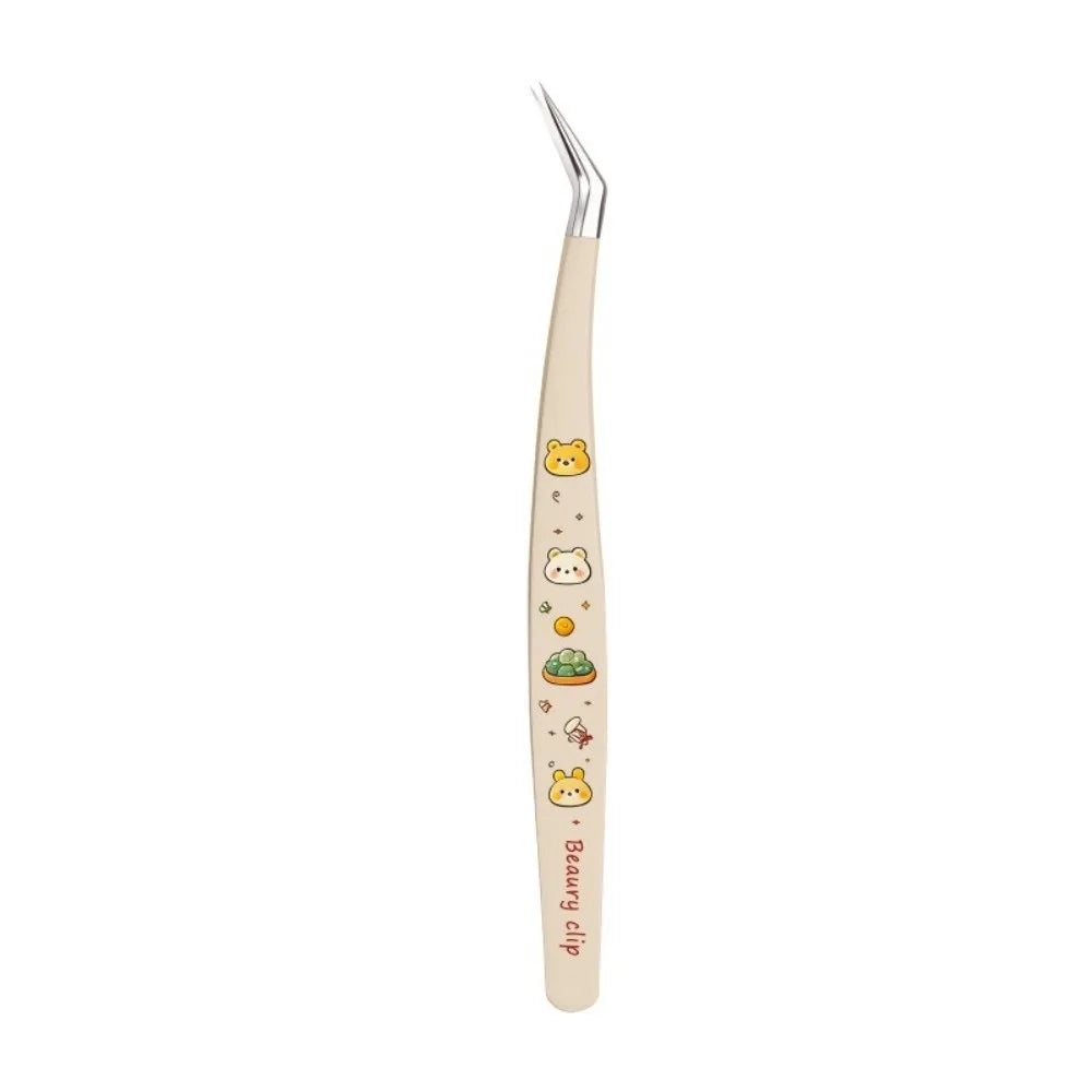 Cartoon Bear Print Curved Stickers Tweezers Stainless Steel Tip Zpaxo B1