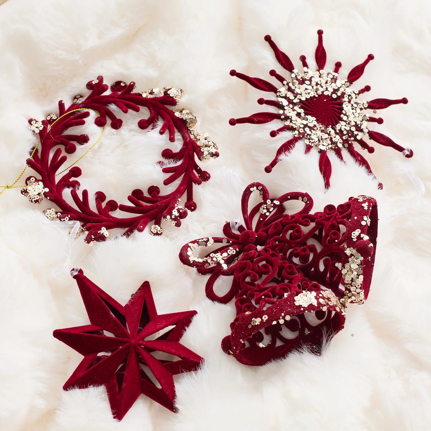 Flocked Burgundy Christmas Hanging Ornament | Holiday Tree Decor