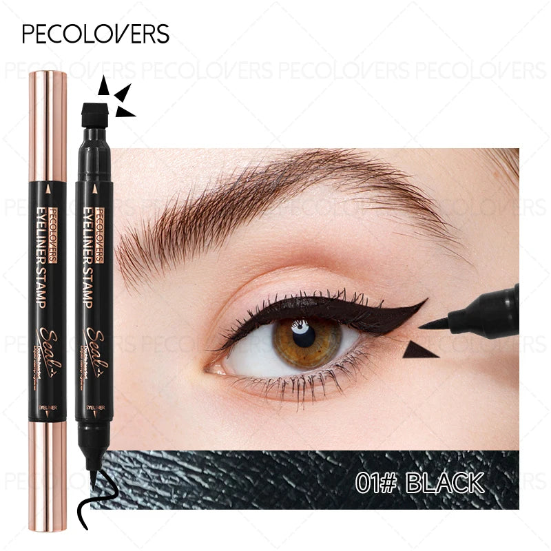 1PC 2 in1 Winged Stamp Liquid Eyeliner Pencil Water Proof Fast Dry Double-ended Black Seal Eye Liner Pen Makeup Cosmetics Zpaxo 01