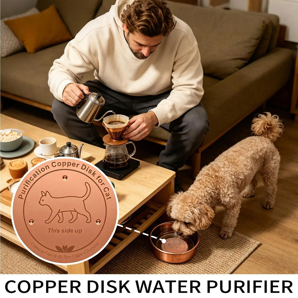 Cat Water Bowl Copper Disk Cleaner Plate 3-Point Support Purification