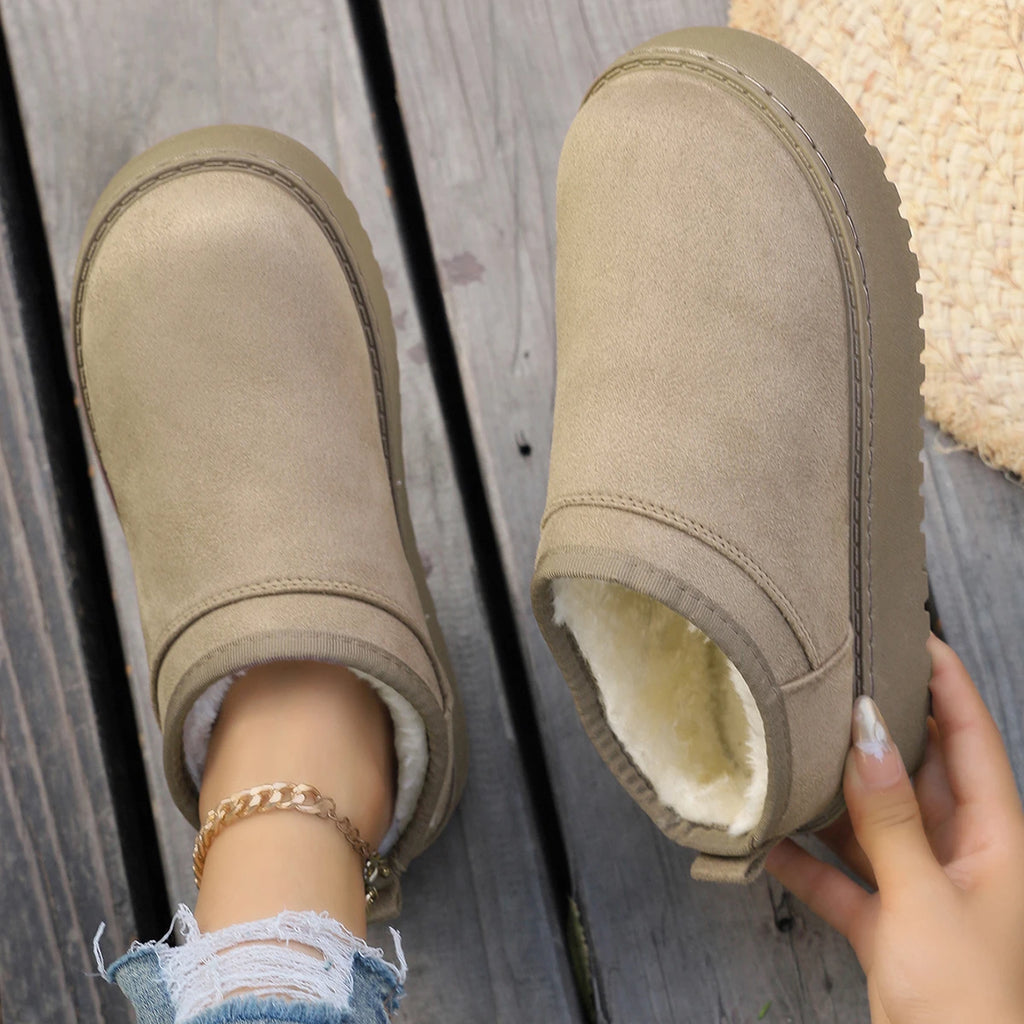 Snow Boots for Women 2026 Winter New Warm Thick Soles Boots Without Heel-covered Hair Half Slippers Cotton Shoes for Women Zpaxo Khaki 41
