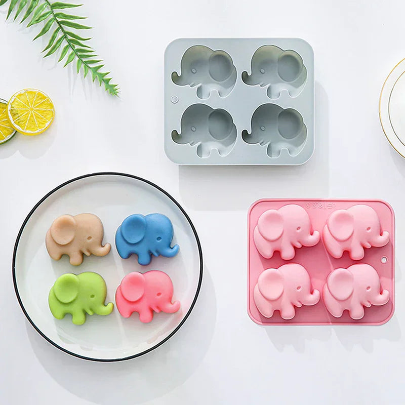 4-hole Baby Elephant Silicone Mold Cute Animal Fondant Candy Zpaxo