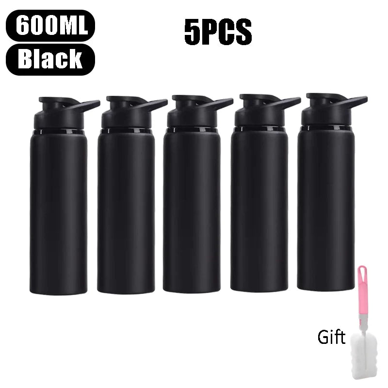 Large Capacity Stainless Steel Sports Water Bottle Outdoors Camping Zpaxo Black 5pcs 600ml