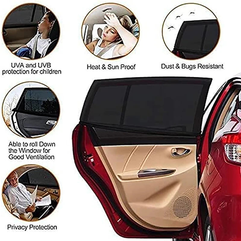 4-Pack Stretchy Mesh Car Window Sun Shades – UV & Heat Block