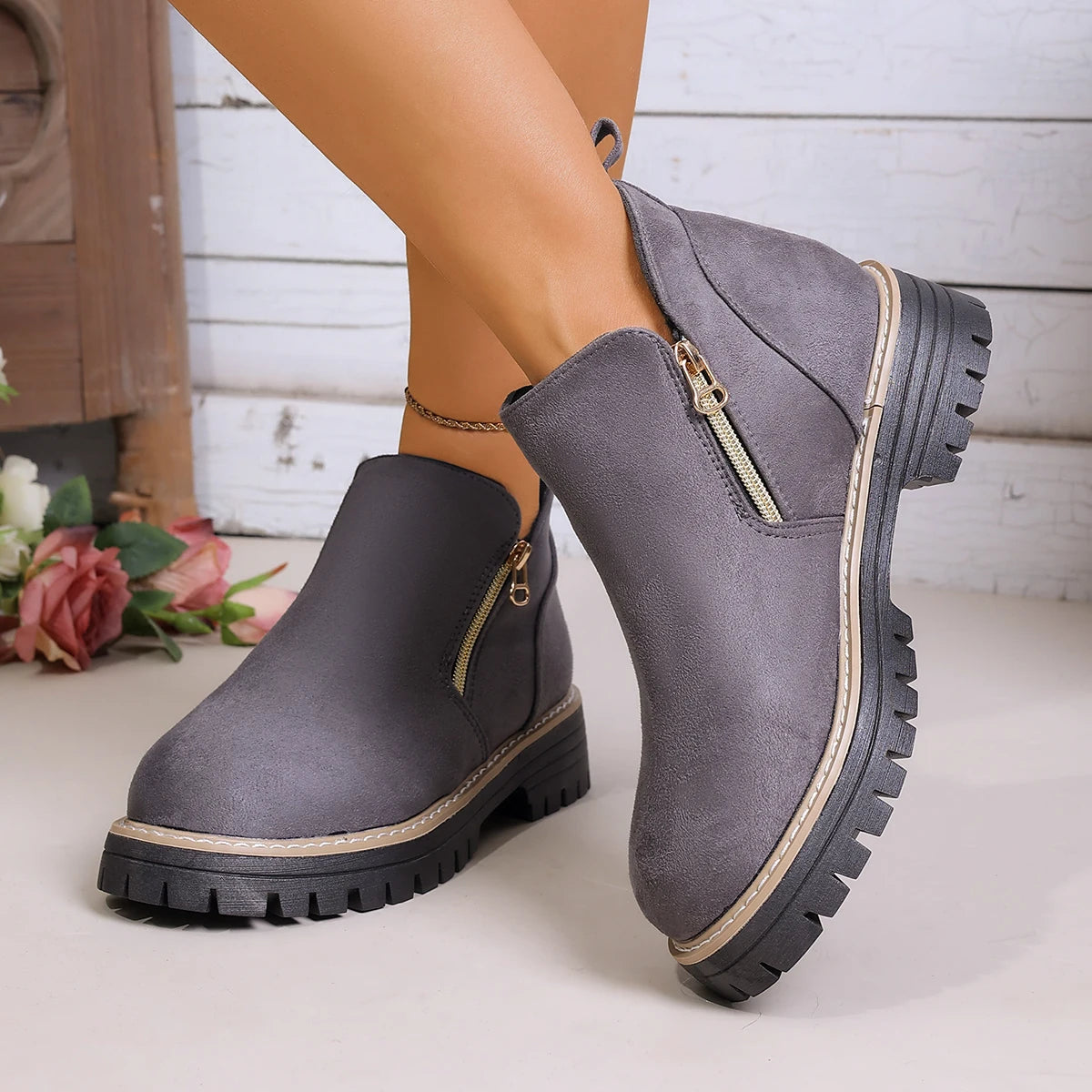 Women Simple Stylish Boots 2025 New Thick Sole Ankle Boots Fashion Comfortable Shoes for Women Plus Size Platform Shoes Women Zpaxo GRAY 37