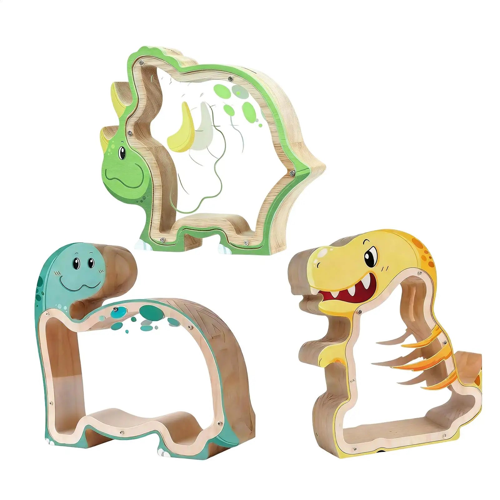 Coin Bank Wooden Dinosaur Safe Cash Box Jar Boys Girls Child Room